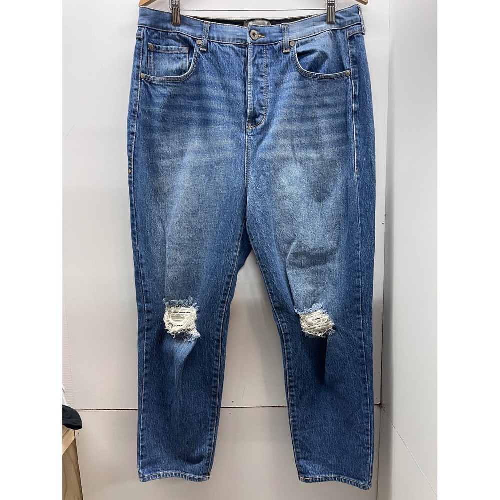 Torrid Womens 14R Distressed‎ High Rise Boyfriend Jeans Medium Wash Blue Denim